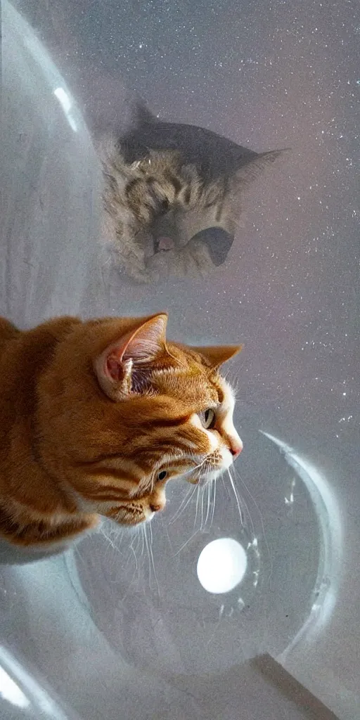 Image similar to photo of a cat watching a martian landscape from inside a futuristic window
