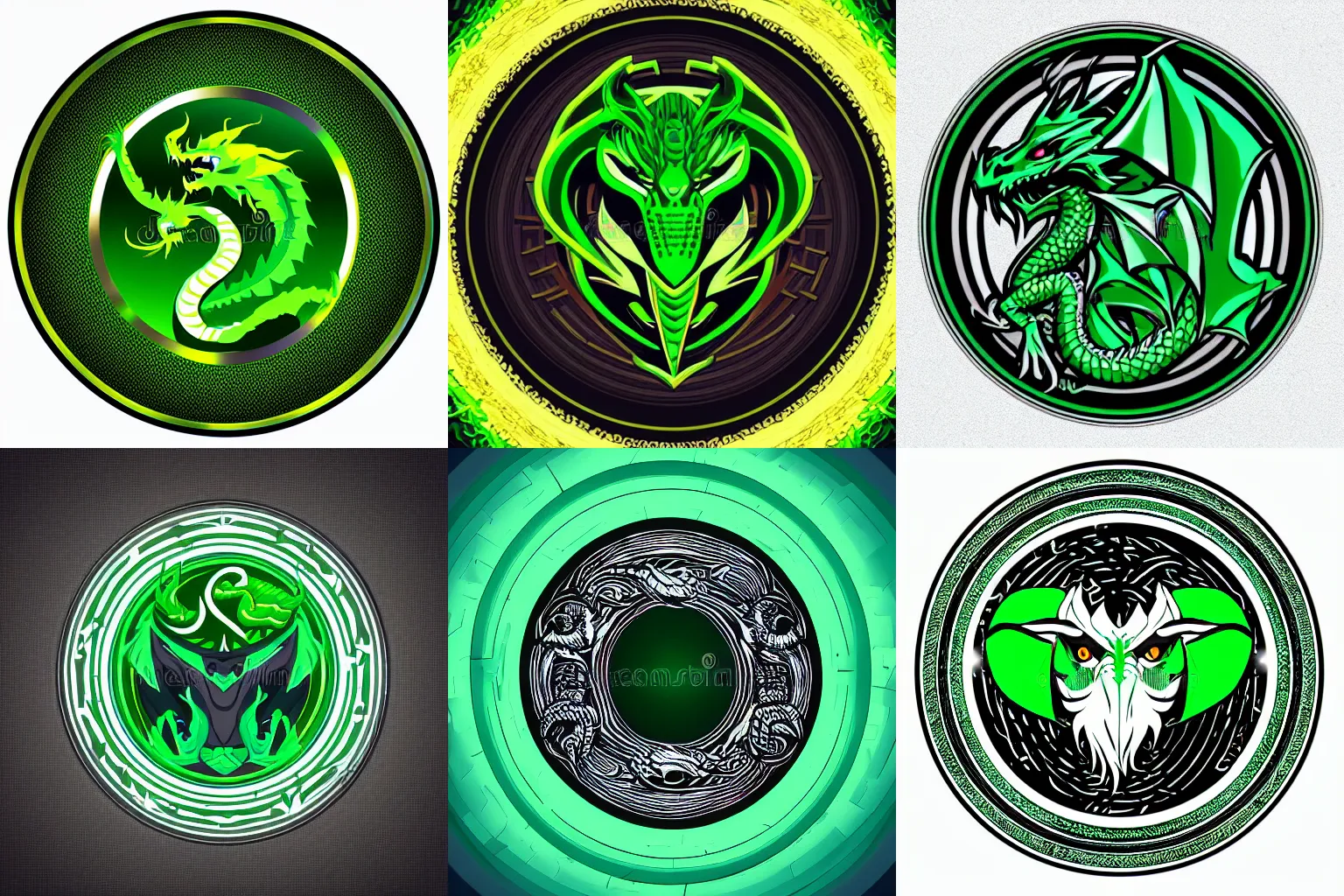 Prompt: green dragon portrait in a circle shape modern digital sharp detailed cybersport logo twitch streamer logo beautiful vector illustration premium quality