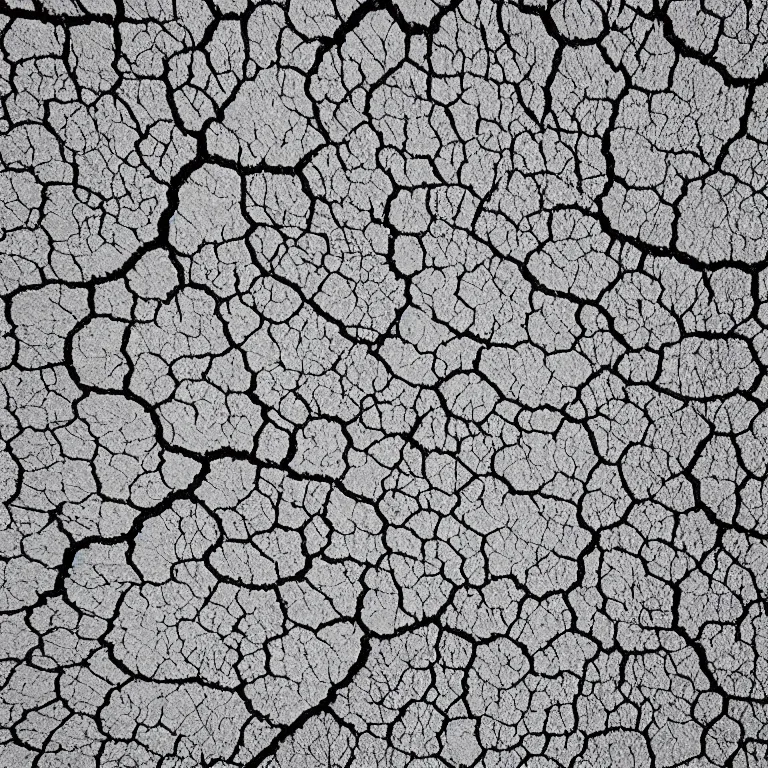 Image similar to a detailed pen and ink line - art drawing of a dry cracked desert surface as viewed from above. clean lines, mm, svg. technical