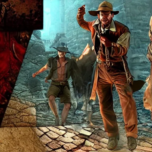 Image similar to a still of from the movie indiana jones and the temple of doom crossover with the game dark souls ii