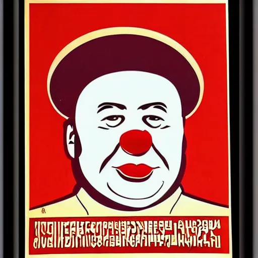 Image similar to communist clown portrait, soviet propaganda style, poster, mao