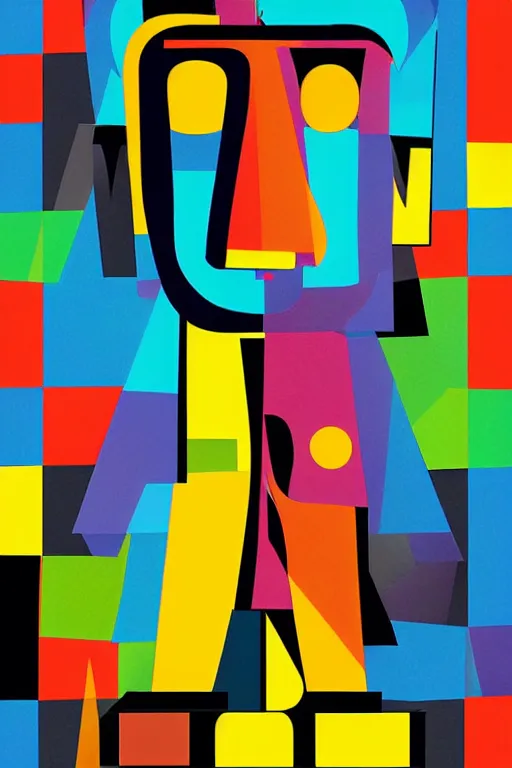 Image similar to cubist moai statue cutout digital illustration cartoon colorful beeple