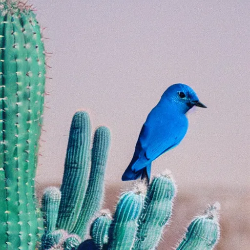 Image similar to a blue bird on a cactus