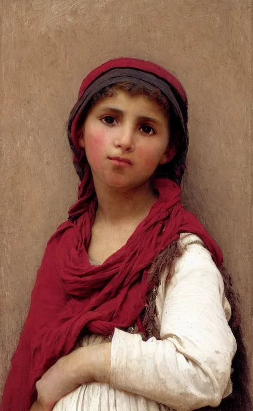 Prompt: portrait of berber girl, red and white garment, hd, realistic, bouguereau