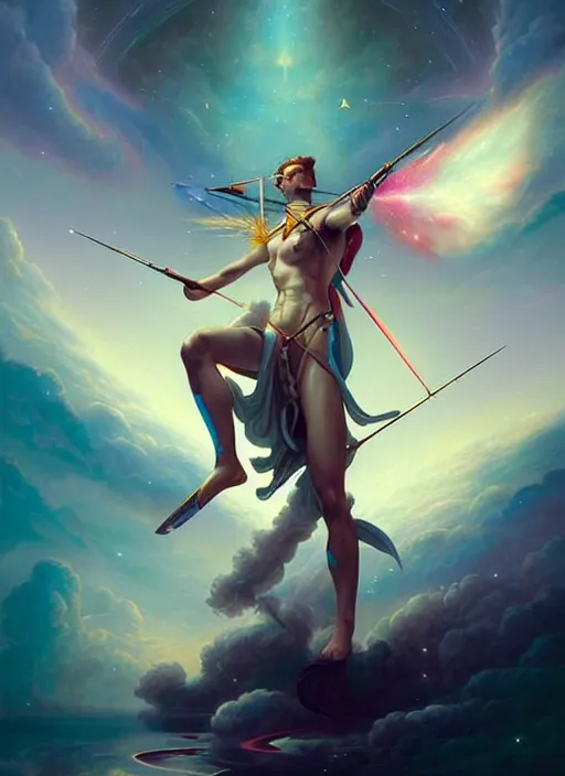 Prompt: sagittarius the bow!!!! highly detailed, high contrast, light reflection, trippy, nebula, trending on art station by artgem, by peter mohrbacher, by wlop, by ruan jia