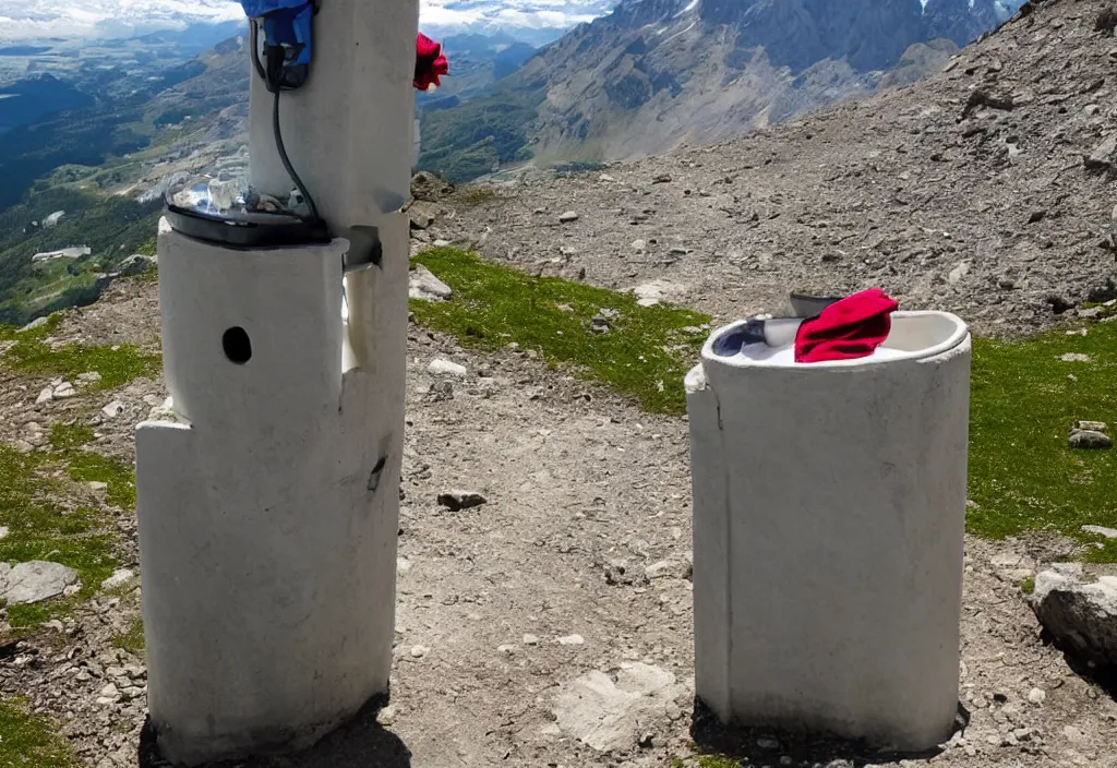 Prompt: a toilette on the top of a mountain