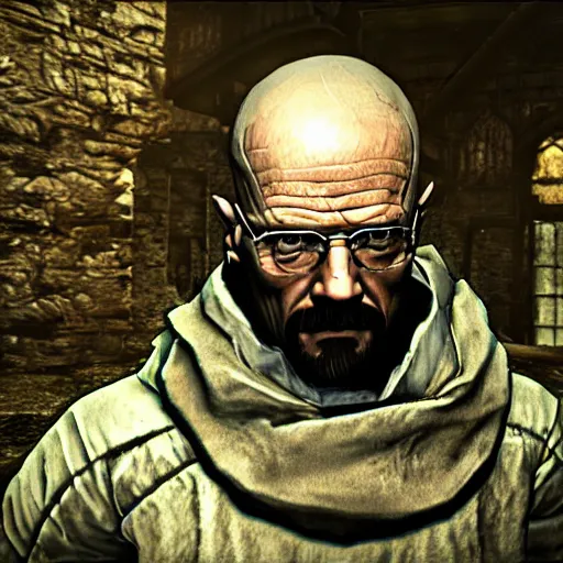 Prompt: Walter White in Dark Souls, screenshot