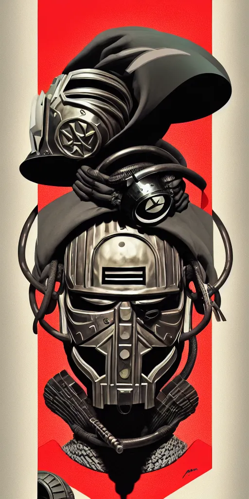 Image similar to detailed propaganda poster for mf doom, gladiator masked supervillain, hip hop illustration, operation doomsday text, 8 k resolution, octane render