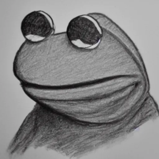 Prompt: pencil sketch of a sad kermit the frog face