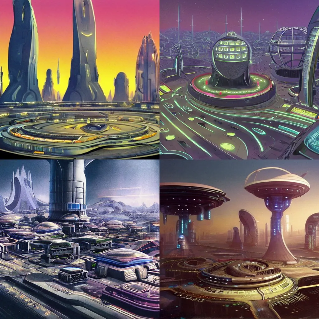 Prompt: An alien city, retrofuturism