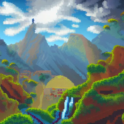 Image similar to pixel art by octavi navarro, landscape, artstation, high quality, extremely detailed