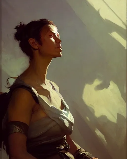 Image similar to renfri from gwent. fantasy art by greg rutkowski, gustave courbet, rosa bonheur, edward hopper. faithfully depicted facial expression, perfect anatomy, sharp focus, global illumination, radiant light, detailed and intricate environment, trending on artstation