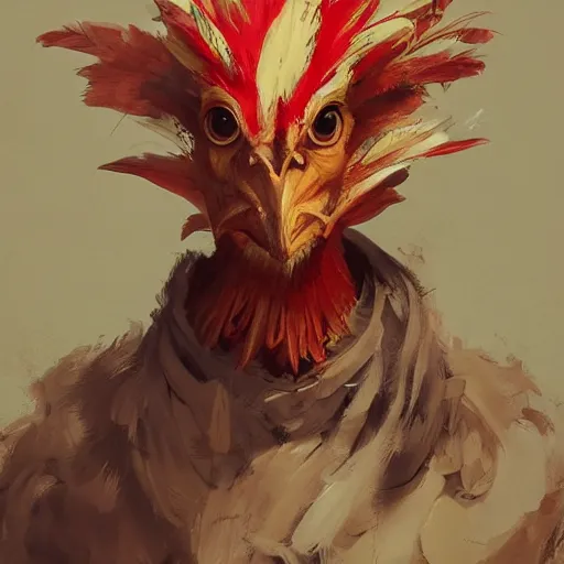 Prompt: scary portrait of an asian man dressed as a chicken, the chicken man, man dressed as a chicken, highly detailed painting by dustin nguyen, akihiko yoshida, greg tocchini, greg rutkowski, cliff chiang, 4 k resolution, trending on artstation, 8 k, man dressed as a chicken