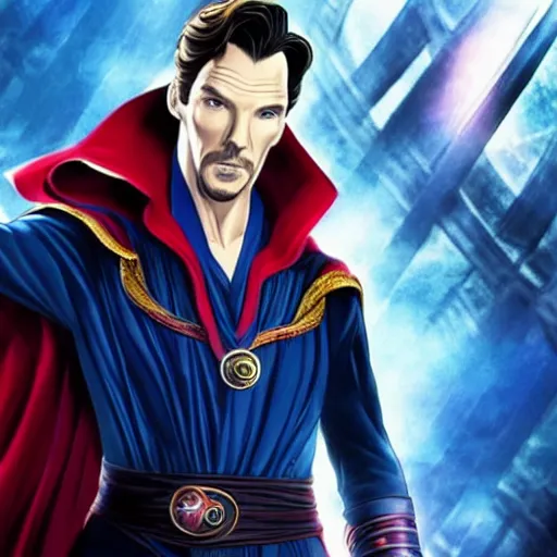 Prompt: still of benedict cumberbatch as doctor strange with a very muscular body type, anime art, anime style