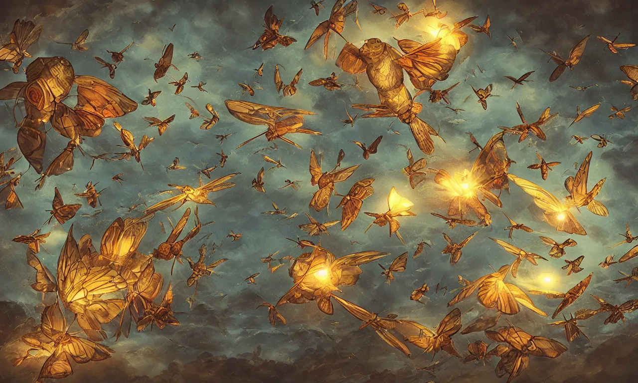 Prompt: discworld theme, moth, flocking birds, 3 d art, digital illustration, perfect lighting