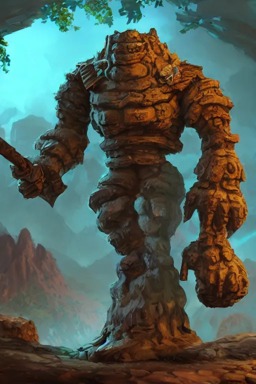 Image similar to zelda fantasy art giant golem troll wood rock greeble gemstone, global illumination ray tracing hdr fanart arstation by sung choi and eric pfeiffer and gabriel garza and casper konefal