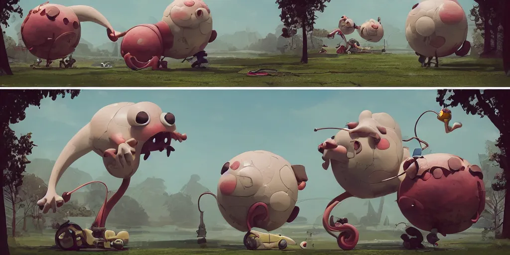 Prompt: cute cartoon monster making a giant marble sculpture by Goro Fujita and Simon Stalenhag , 8k, trending on artstation, hyper detailed, cinematic