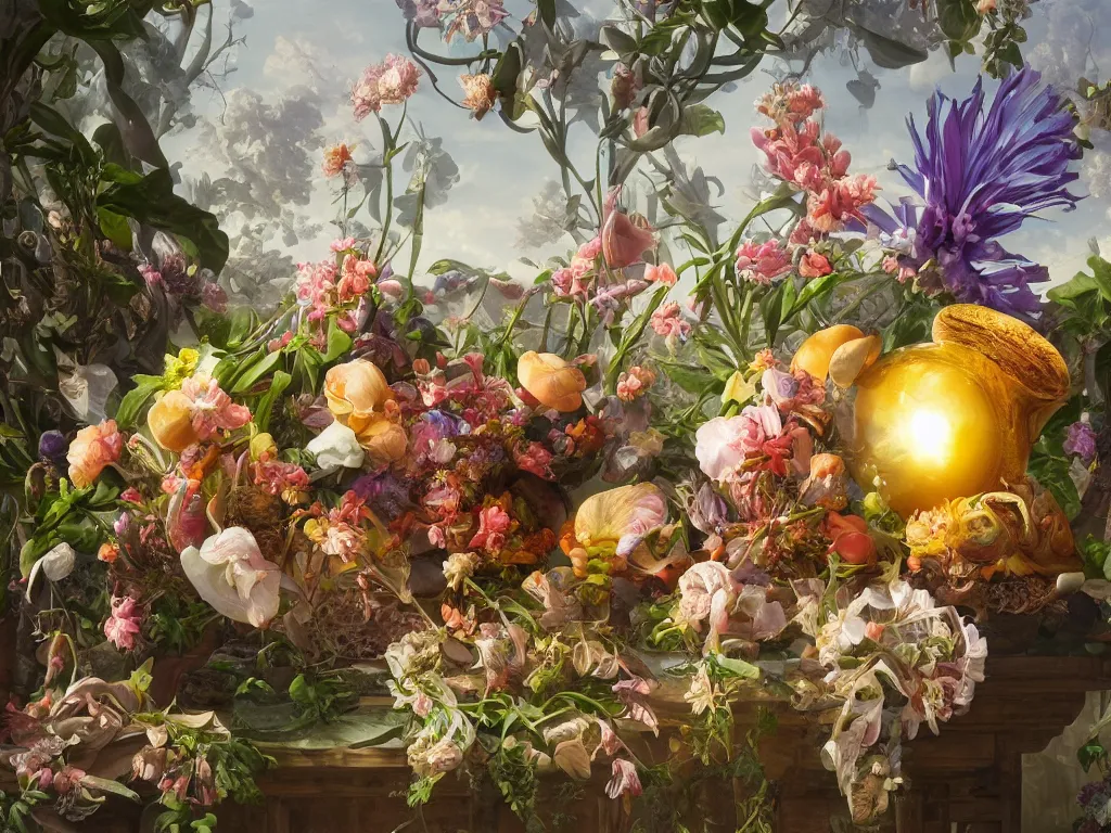 Prompt: 3d render, Sunlight Study, Allow he thats lived a reason to see by Jan Davidsz de Heem and Rachel Ruysch and (((Lisa Frank))), Art Nouveau, 8k, extreme detail, sharp focus, octane render