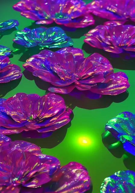 Prompt: 3d render of holographic flowers floating in water, digital art, octane renter, hd, 8k, hyperrealistic, highly detailed, trending on behance