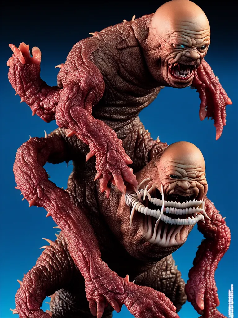 Prompt: hyperrealistic rendering, fat smooth john carpenter's the thing by bernie wrightson and killian eng and joe fenton, product photography, action figure, sofubi, studio lighting, colored gels, colored background