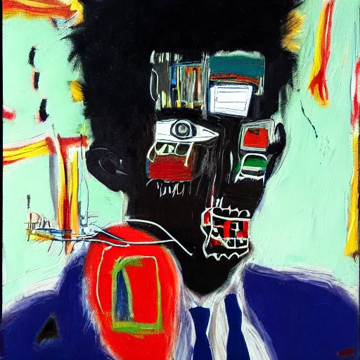 Image similar to an oil painting by basquiat, by kentaro miura, by willy vandersteen, by george w bush, detailed, portrait