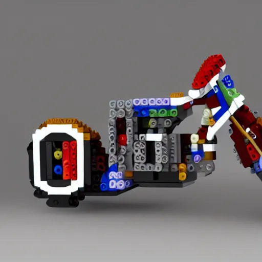 Prompt: motorcycle made entirely out of legos, global illumination, photorealistic
