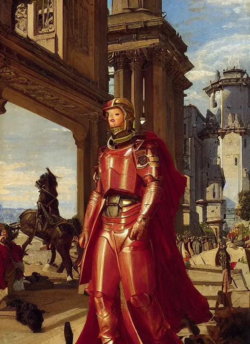 Prompt: halo master chief in a medieval royal procession by charles edward perugini