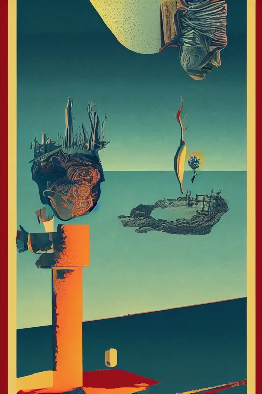 Prompt: mind wandering, poster by Steve Thomas and Mike beeple Winklemann and Salvador Dali, screen print