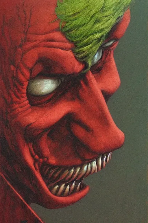 Prompt: Joker, dc comics, dark, painted by Zdislav Beksinski