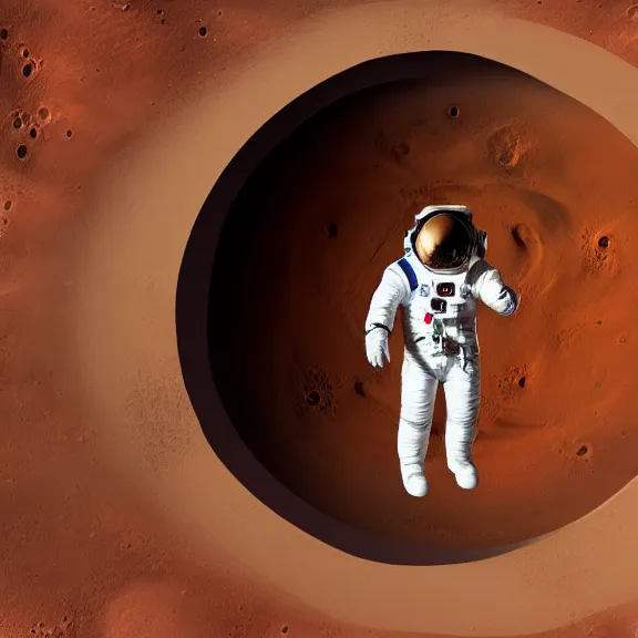 Prompt: wide shot a circular portal opened in an empty field showing an astronaut on the surface of mars on the other side. hyper realistic, 4 k