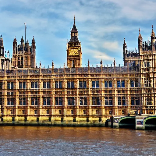 Prompt: the houses of parliament in london decorated for king charles ii's coronation, london