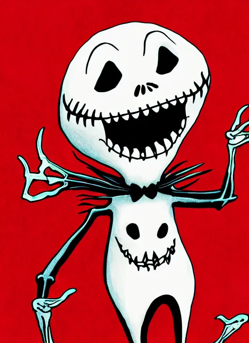 Image similar to jack skellington as a cosmic horror garfield with razor sharp teeth, red eyes, red teeth, digital art, lineart