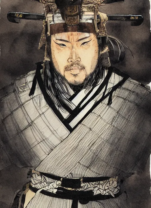 Prompt: portrait of a samurai, by joseph michael lisner, takehiko inoue and kim jung gi and hiroya oku, masterpiece ink illustration,