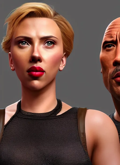 Image similar to a beautiful portrait of Scarlett Johansson as Dwayne the rock Johnson !dream Madison Beer as a video game character, digital art, unreal engine, unreal engine render, blender render, render, 4k, coherent