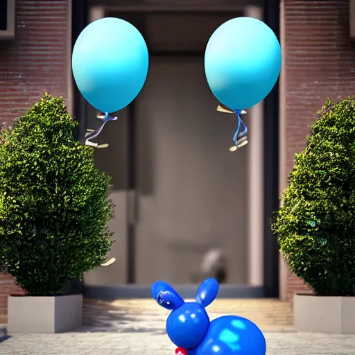 Image similar to 3 d render of a blue balloon dog in a street, octane render