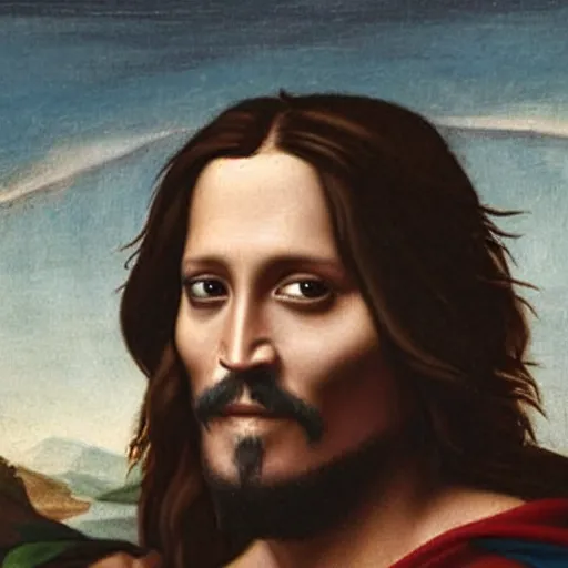 Prompt: johnny depp as jesus christ painted by michelangelo, sistine chapel