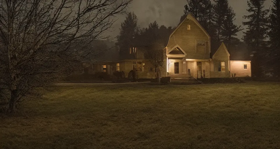 Image similar to Hereditary (2018) high contrast lighting, night scene, film still