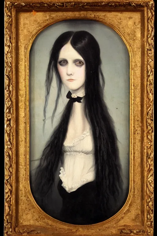 Image similar to a 19th century painting of a goth girl, 1800s romantic painting