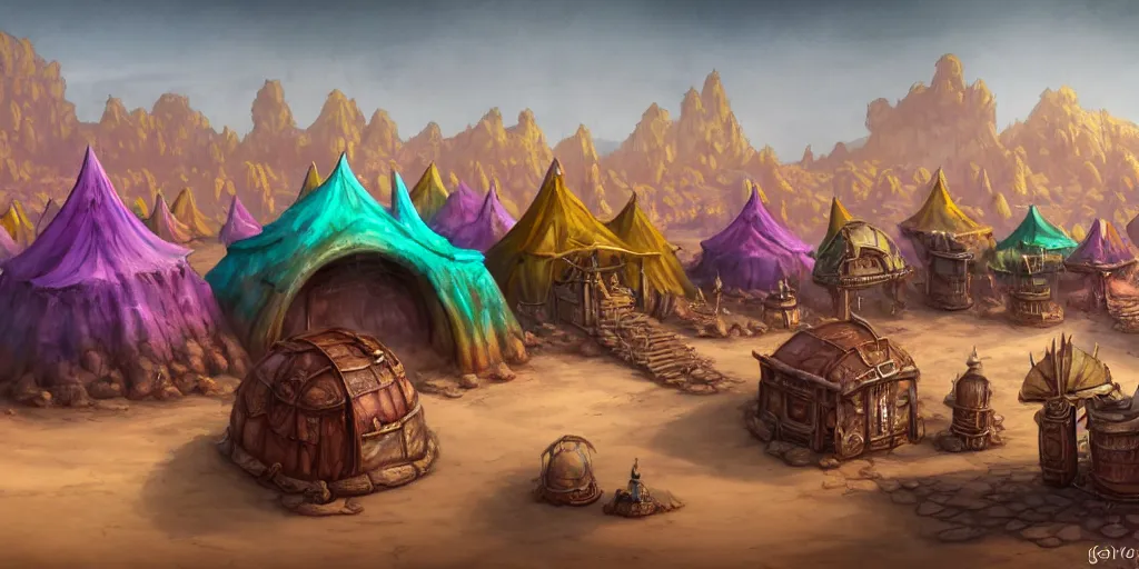 Prompt: colorful merchant tents at a sprawling temple city of chrome, white salt desert dunes, matte oil painting, rusted chrome libraries, retrofuturistic, concept art, science fantasy, mutant, lgbt, queer, rpg, epic, badlands, slime, sentient plants, dungeons & dragons, sacred, sharp focus, award - winning, extremely detailed, 4 k, 8 k