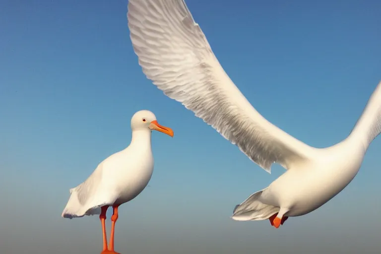 Prompt: giant seagull, human arms instead of wings, extremely realistic, extremely detailed