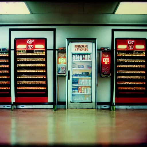 Image similar to cinestill 5 0 d photograph of the inside of an empty convenience store, liminal space, lonely, mannequins, black mold, 3 5 mm, raw, unedited, 8 k, hd, the fifth element