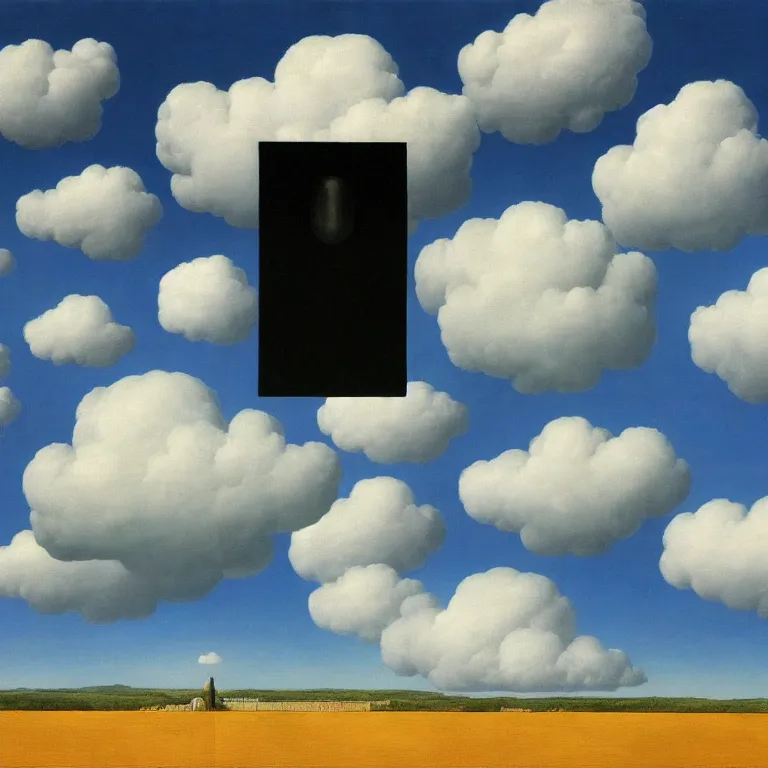 Image similar to cloud - man, by rene magritte, centered, detailed painting, hd, hq, high resolution, high detail, 4 k, 8 k