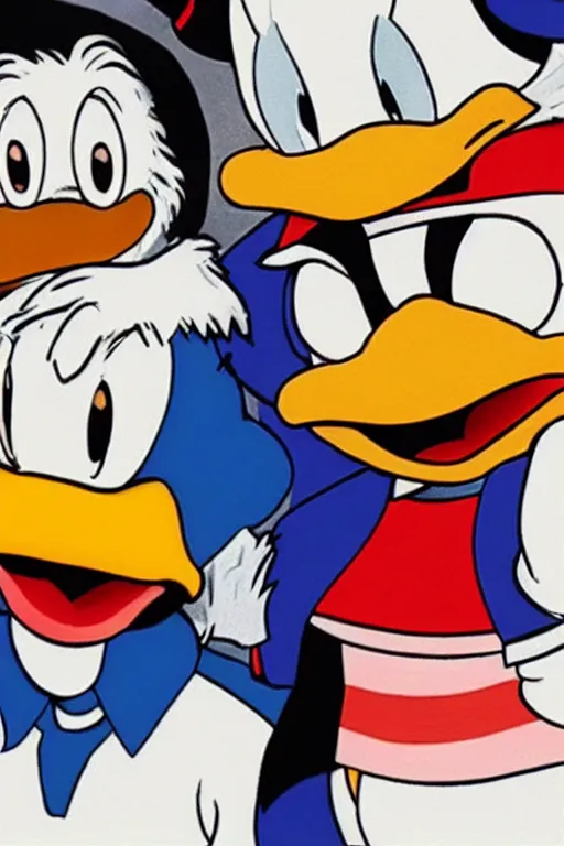 Prompt: donald trump and donald duck as cojoined twins