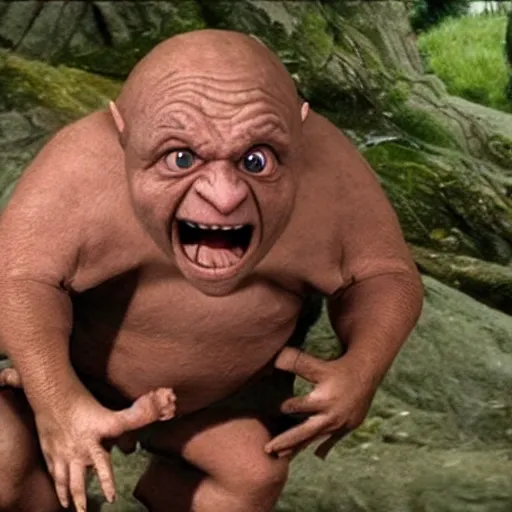 Prompt: Danny Devito playing as Gollum in the Lord of the Rings