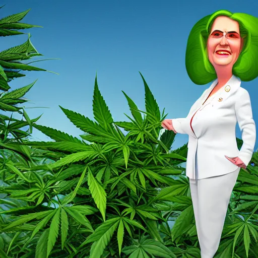 Prompt: cartoon caricature portrait of a cannabis themed character. octane 4 k render by eyvind earle, female mean fat politician australian award winning political comedy illustration