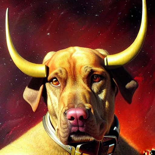 Image similar to a portrait of a bull dogman canine star trek captain. highly detailed painting by gaston bussiere, craig mullins, j. c. leyendecker, furry