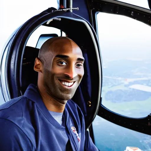 Prompt: A photo of Kobe Bryant sitting in a helicopter cockpit and a KFC bucket, hyper detailed, 8k resolution