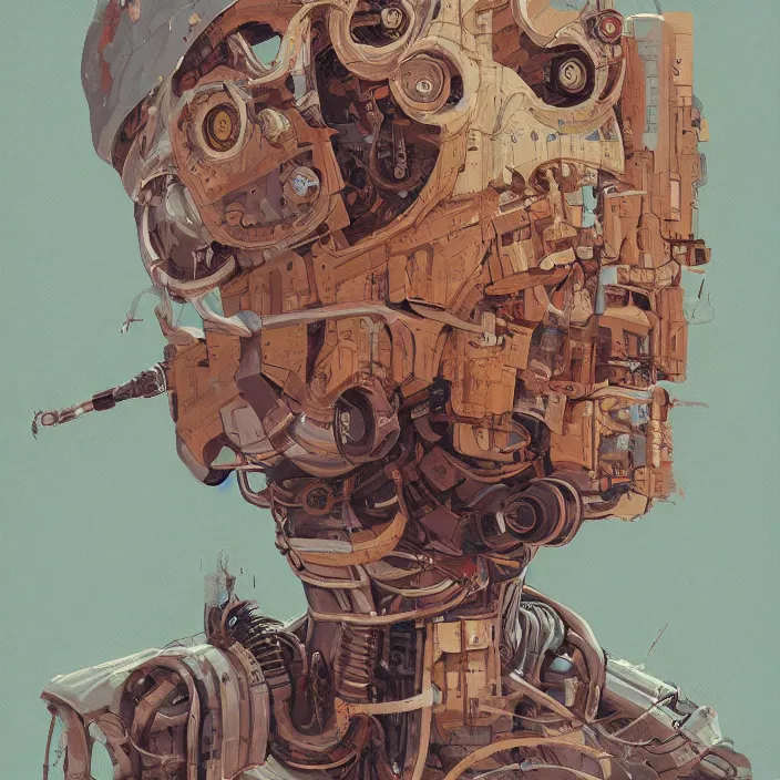 Prompt: robot artist painting a self - portrait on a canvas. intricate, highly detailed, digital matte painting, in the style of alexandros pyromallis, and in the style of sachin teng, and in the style of hans thoma, and in the style of william andrew loomis. irony, recursion, inspiration.