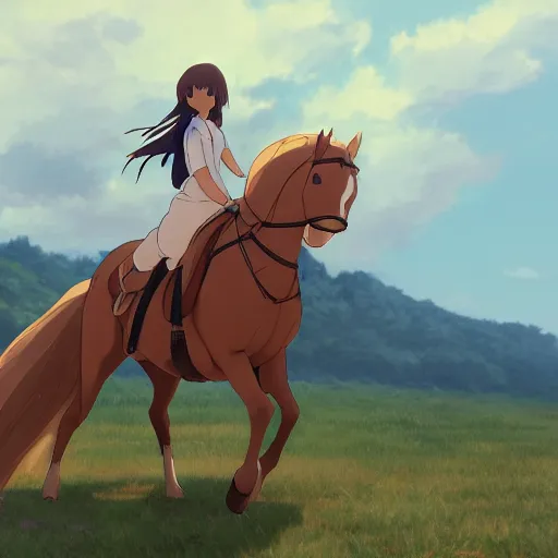 Prompt: cat and girl riding a horse, from the film by makoto shinkai, trending on artstation and pixiv