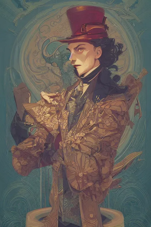 Prompt: portrait of a victorian era duc, man, royal style, art deco, stylized illustration by peter mohrbacher, moebius, victo ngai, colorful comics style, clean line, diesel punk